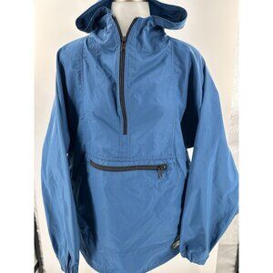 L.L. Bean Women's Pullover 1/4 Zip Windbreaker Jacket Blue Hood Medium Pocket